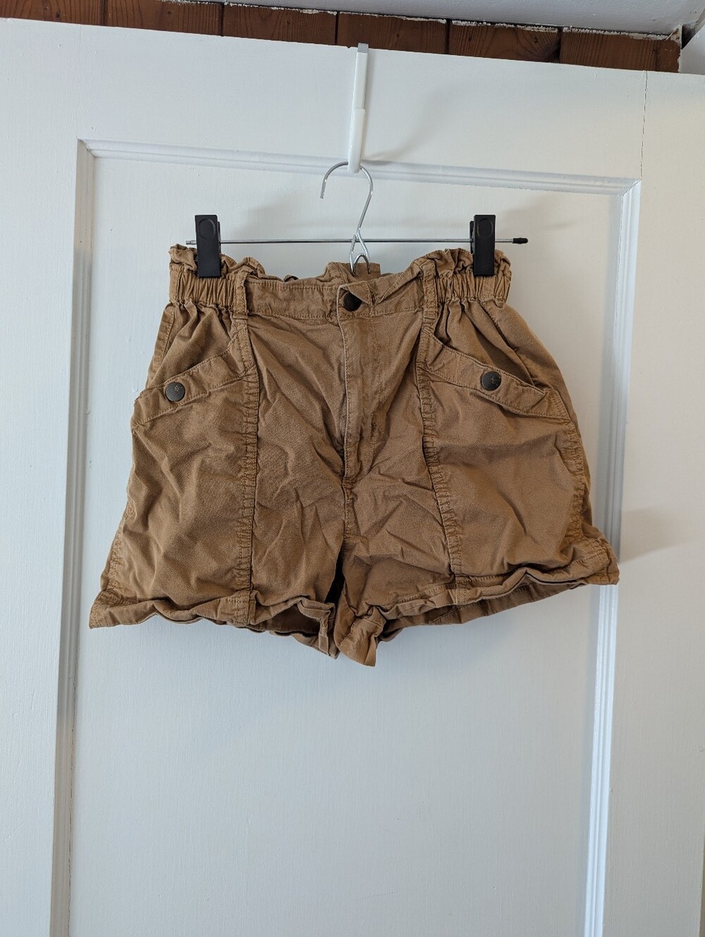 Madewell Tan High-Waist Paperbag Shorts